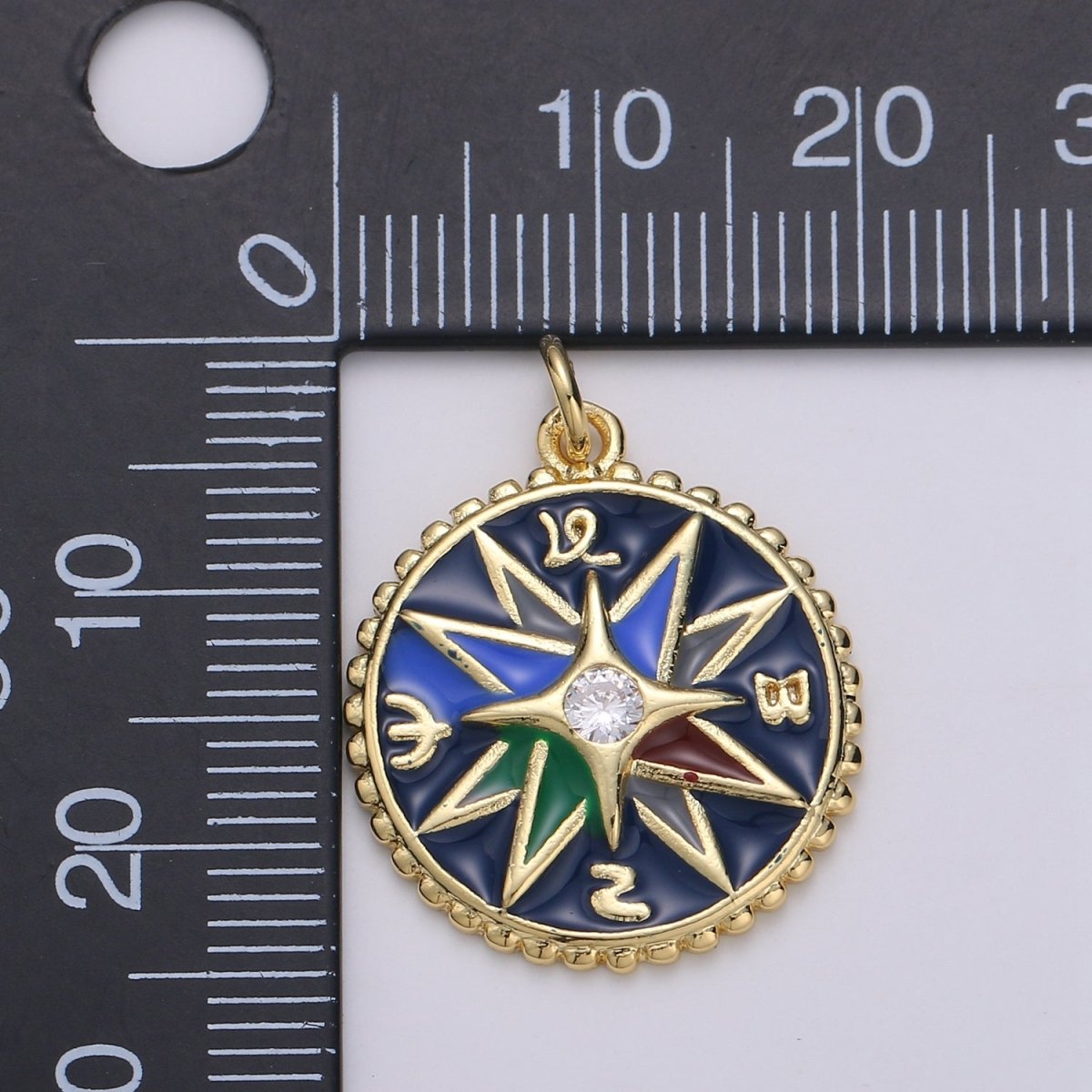 Enamel charms 24K Gold Filled compass charm, Epoxy Blue pendant, talisman charm Travel Jewelry Adventure Designer Inspired Necklace D-866