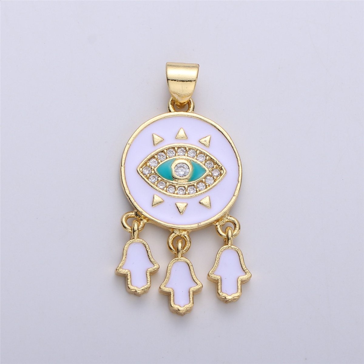 Enamel Coin Pendant Evil eye charm, Black White Red Enamel Pendant, Enamel Evil Eye with Hamsa Hand Charm protection eye jewelery, 31x16mm I-173