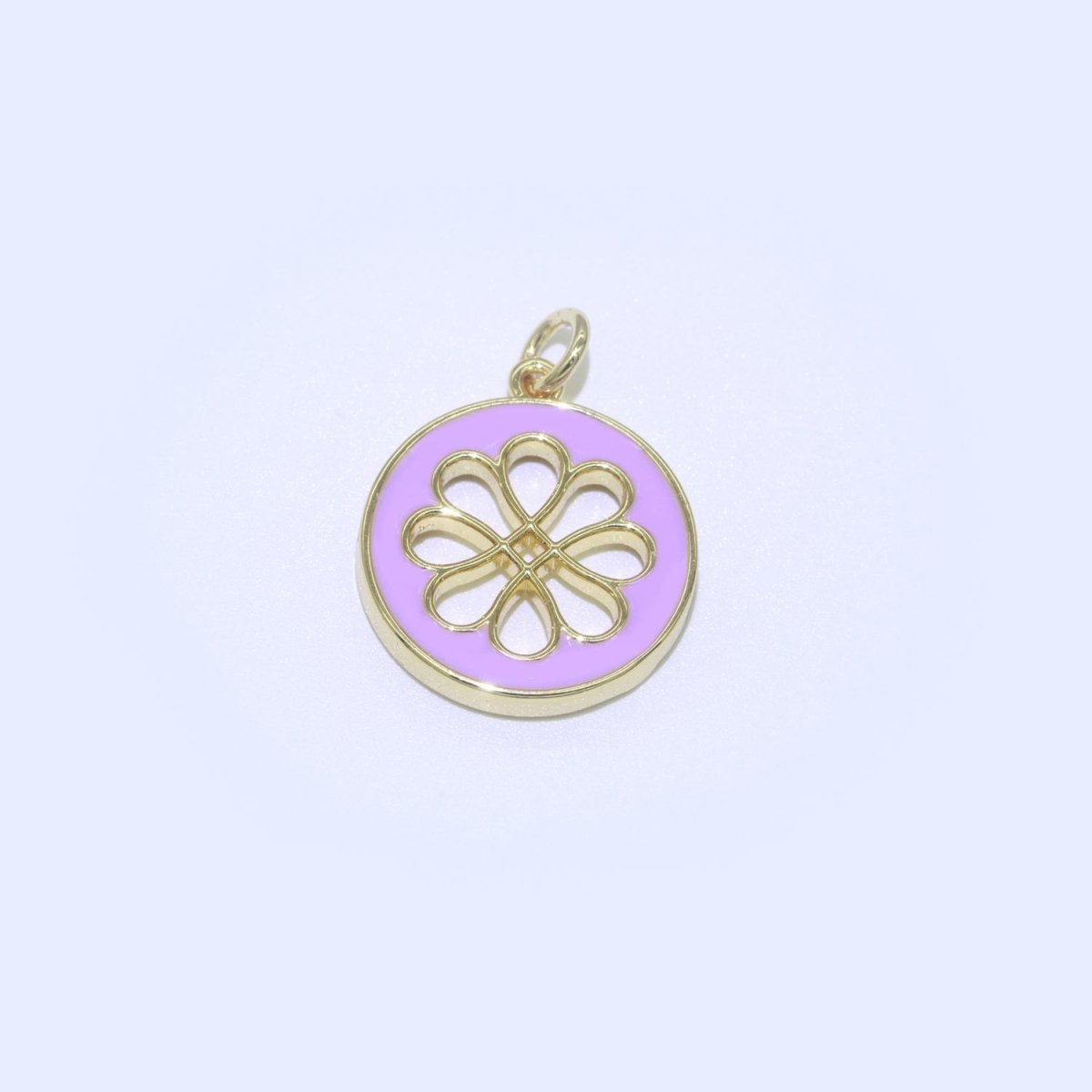 Enamel Daisy Charm 24k Gold Filled Hollow Round Charm Gold Floral Charms, Dainty Flower Pink, Teal, White, Yellow Green Pendant M-393 - M-402