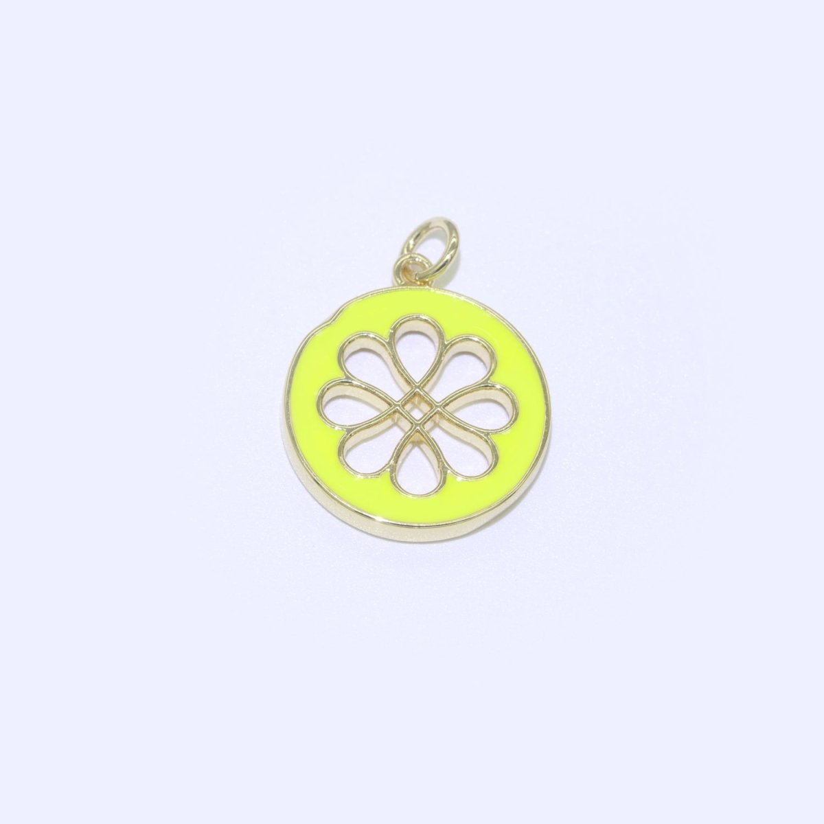 Enamel Daisy Charm 24k Gold Filled Hollow Round Charm Gold Floral Charms, Dainty Flower Pink, Teal, White, Yellow Green Pendant M-393 - M-402