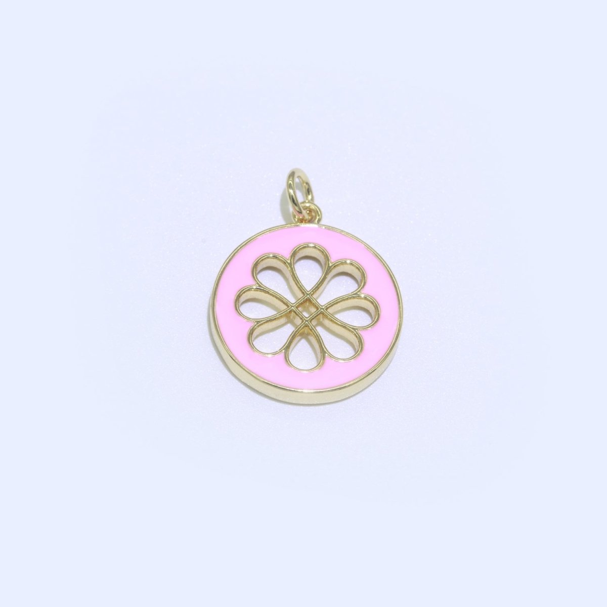 Enamel Daisy Charm 24k Gold Filled Hollow Round Charm Gold Floral Charms, Dainty Flower Pink, Teal, White, Yellow Green Pendant M-393 - M-402