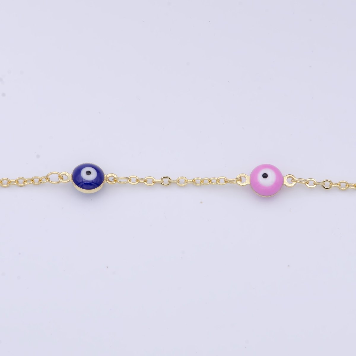Enamel Evil Eye Chain, Wholesale 24k Gold Plated Beaded Chain, Enamel Satellite Chain for Jewelry Making Findings | ROLL-868