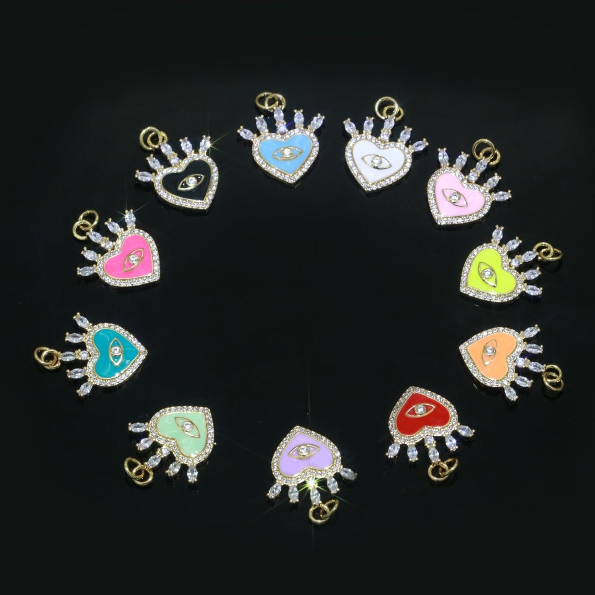 Enamel Evil Eye Charm Dainty Micro Pave Cz Eye Pendant for Necklace Bracelet Earring Supply Component Black, Blue, Pink, Green, Yellow, White M-421 - M-431