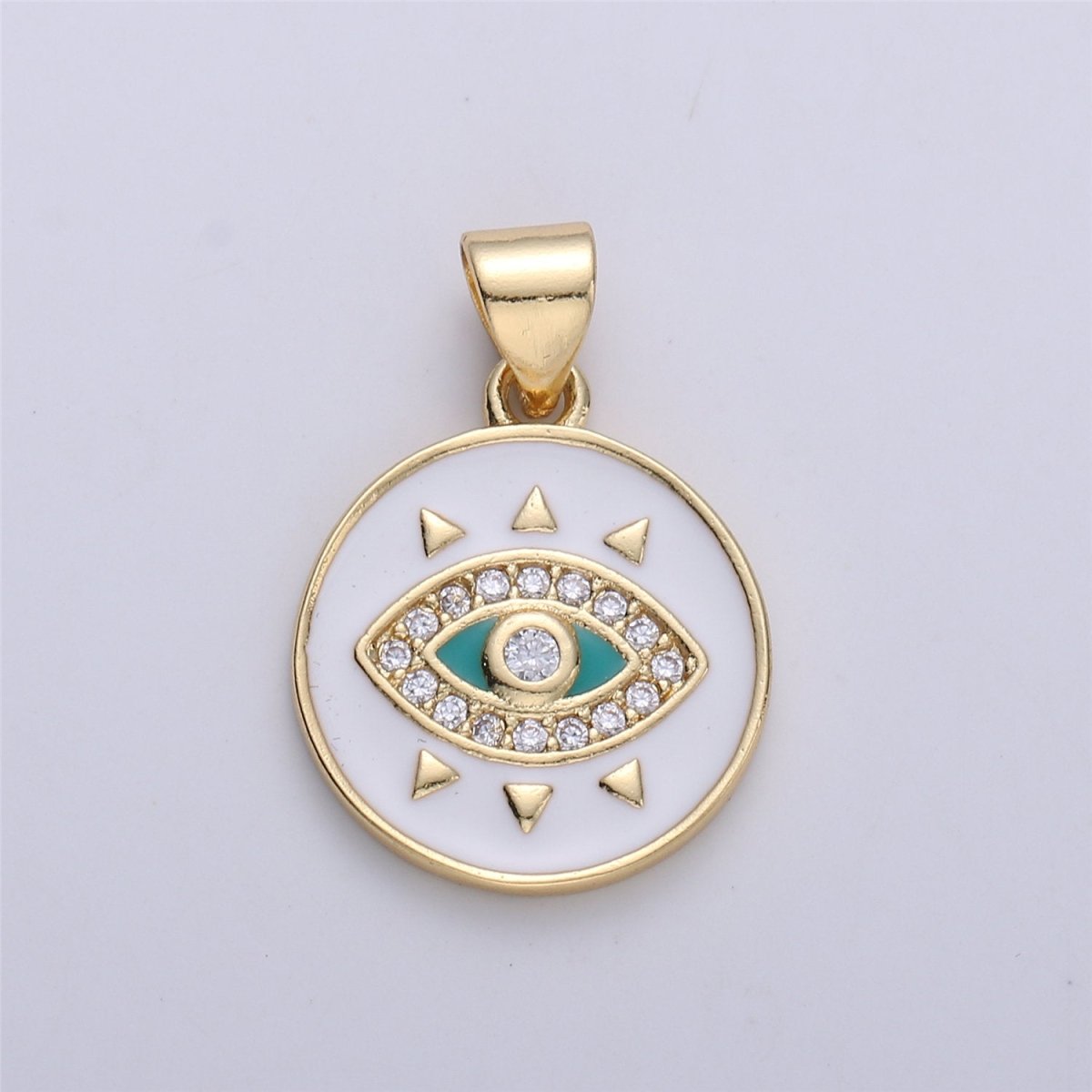 Enamel Evil Eye Charm, Red Blue White eye pendant, Enamel eye Pendant, Protection eye charm Coin Medallion Pendant 21x15mm I-174