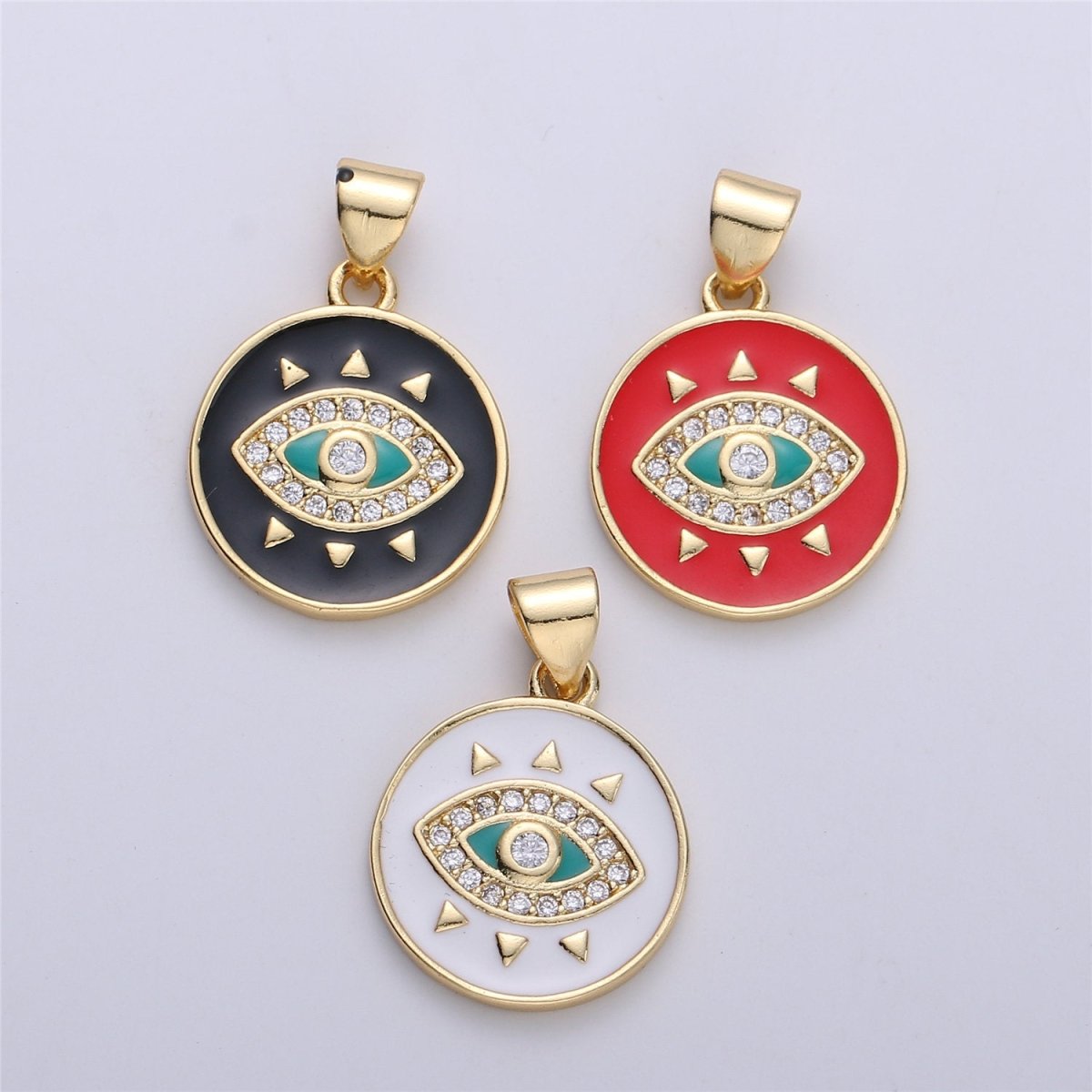 Enamel Evil Eye Charm, Red Blue White eye pendant, Enamel eye Pendant, Protection eye charm Coin Medallion Pendant 21x15mm I-174