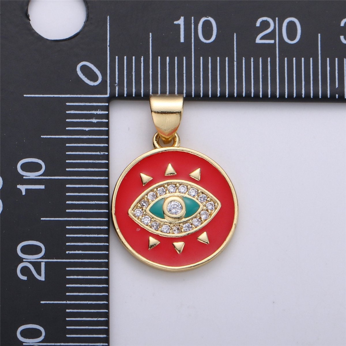 Enamel Evil Eye Charm, Red Blue White eye pendant, Enamel eye Pendant, Protection eye charm Coin Medallion Pendant 21x15mm I-174