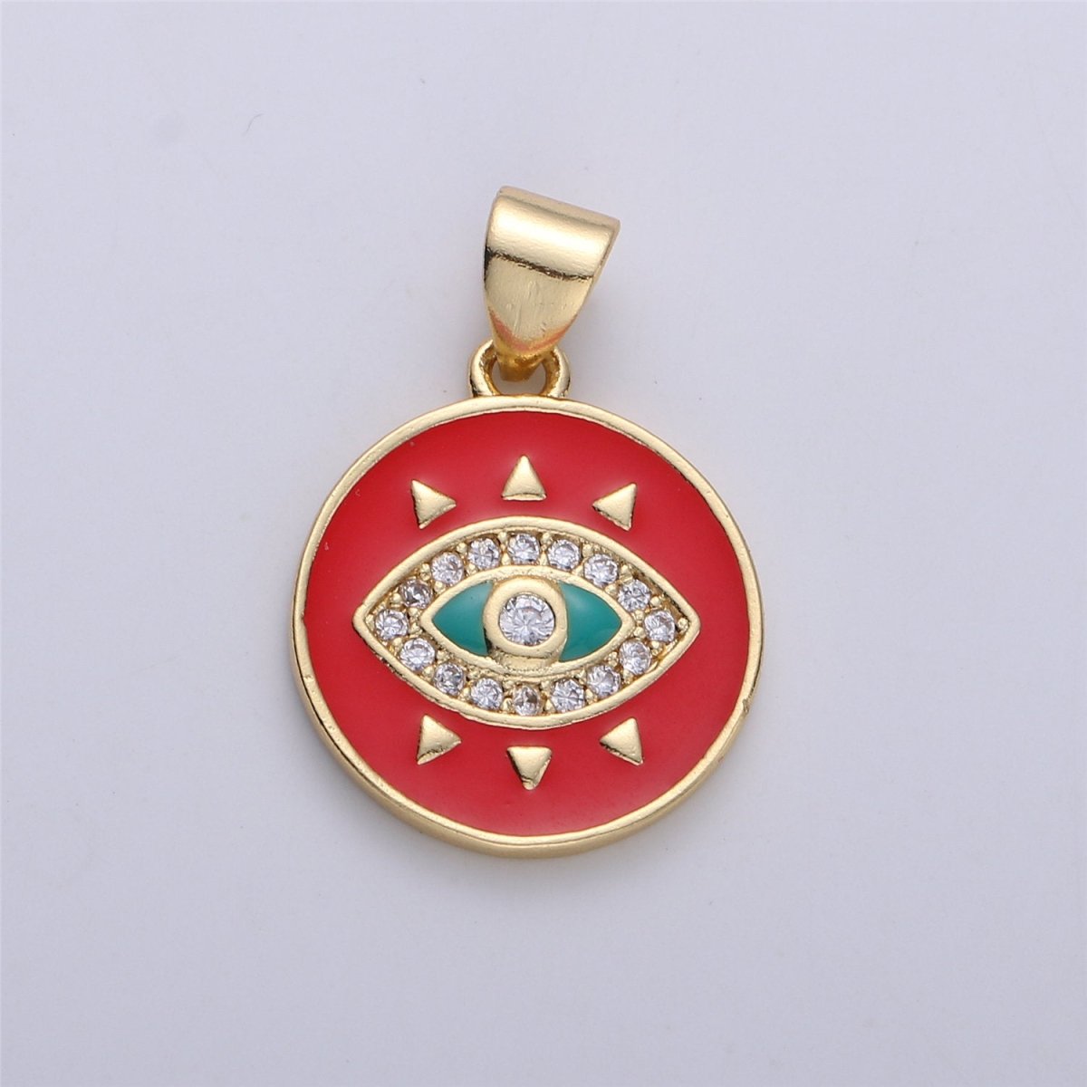 Enamel Evil Eye Charm, Red Blue White eye pendant, Enamel eye Pendant, Protection eye charm Coin Medallion Pendant 21x15mm I-174