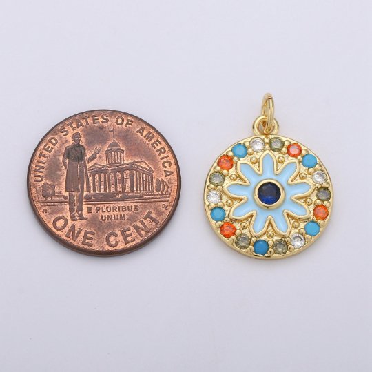Enamel Flower Pendant, Dainty 14k Gold Filled Daisy Charm - Micro Pave Floral Garden Spring Summer Jewelry for Necklace Component Supply  D-629
