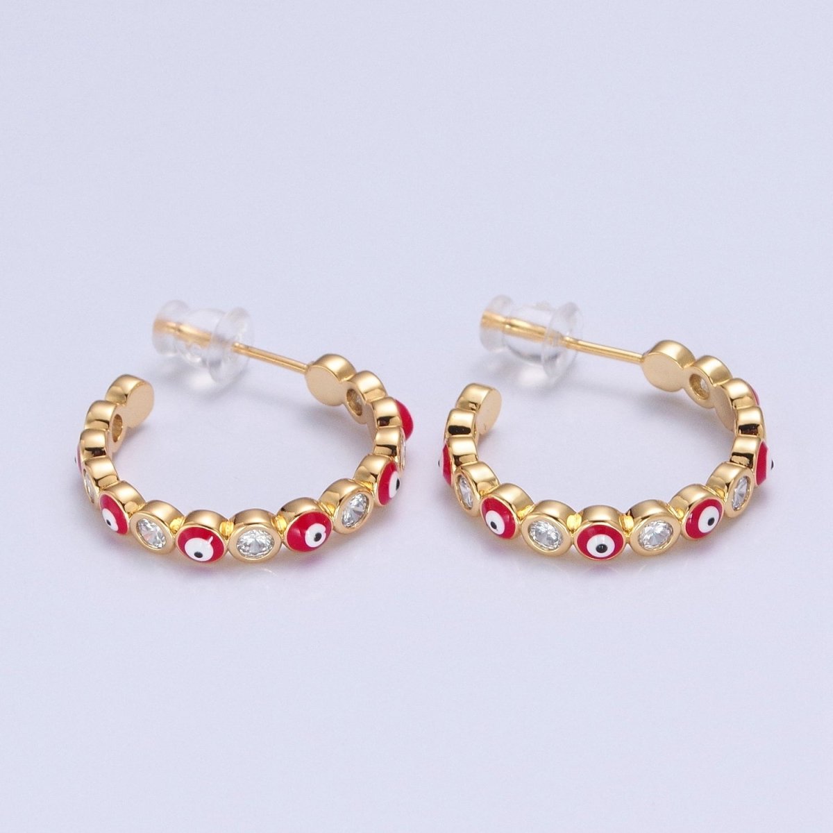 Enamel Gold Filled Evil Eye Hoop Earring T-505 ~ T-512