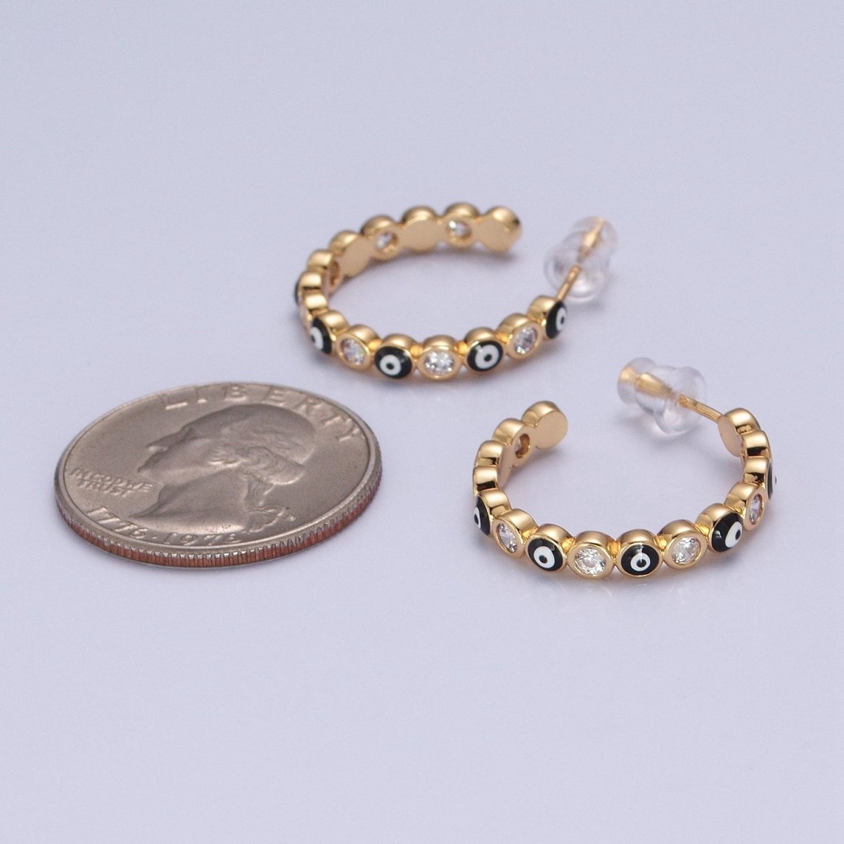 Enamel Gold Filled Evil Eye Hoop Earring T-505 ~ T-512