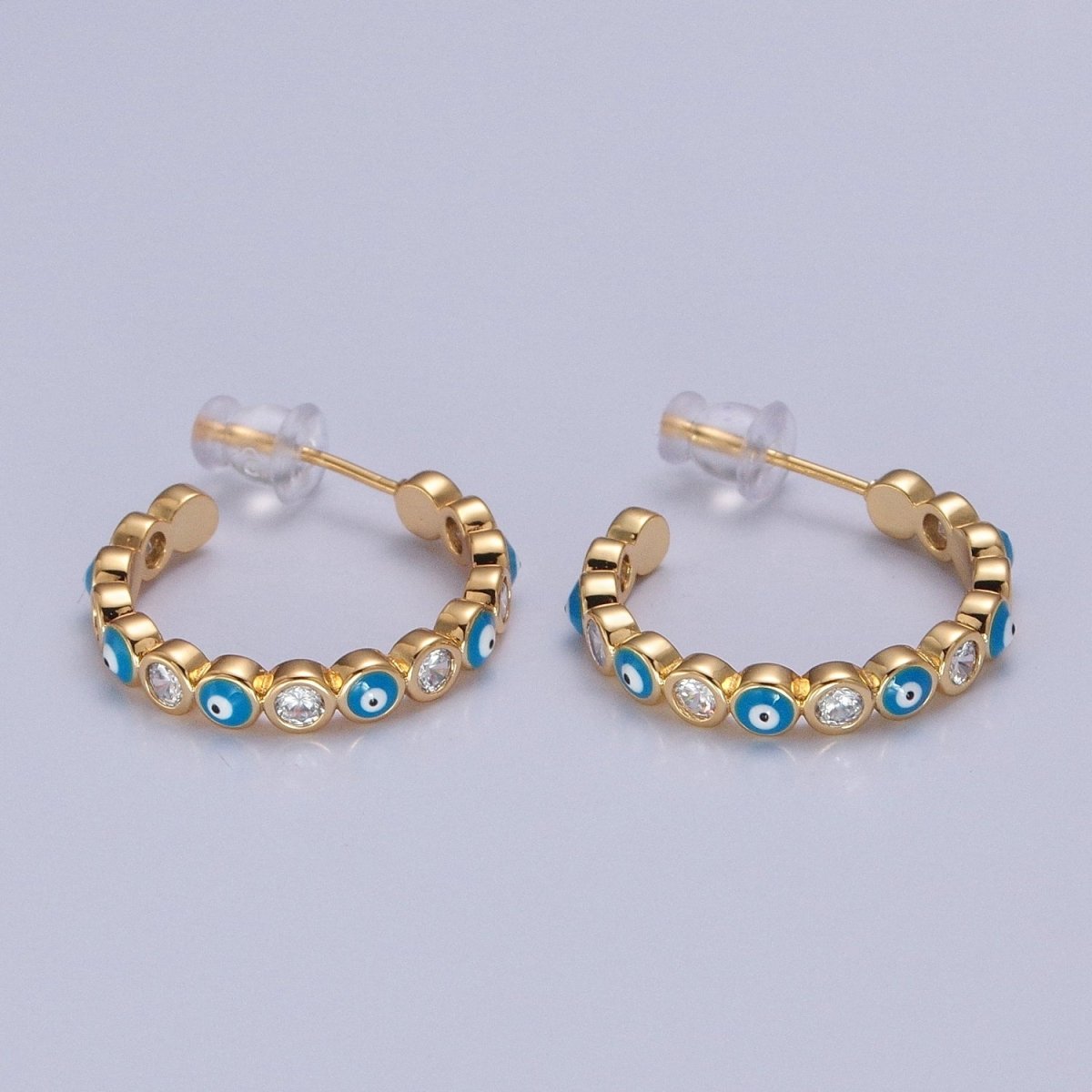 Enamel Gold Filled Evil Eye Hoop Earring T-505 ~ T-512