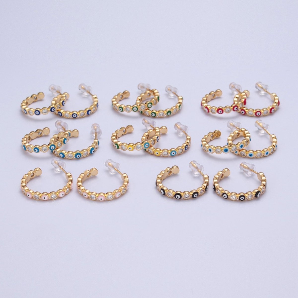 Enamel Gold Filled Evil Eye Hoop Earring T-505 ~ T-512