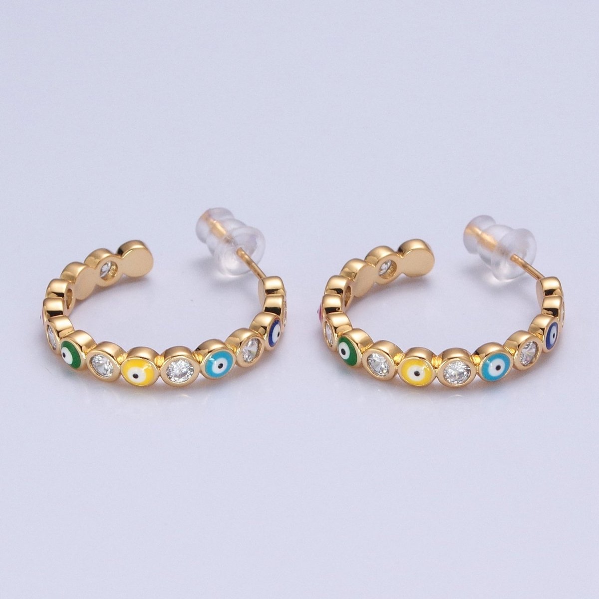 Enamel Gold Filled Evil Eye Hoop Earring T-505 ~ T-512