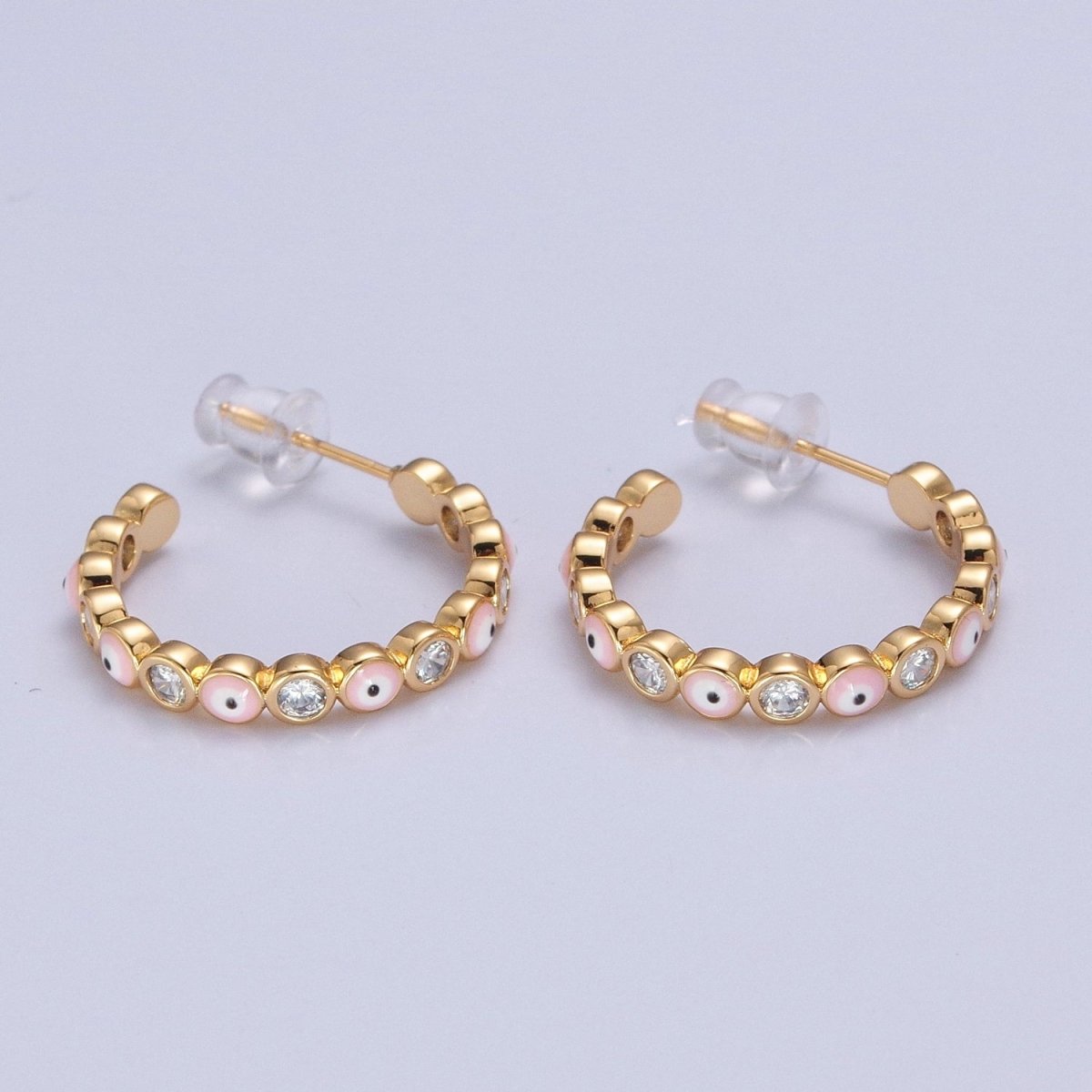 Enamel Gold Filled Evil Eye Hoop Earring T-505 ~ T-512