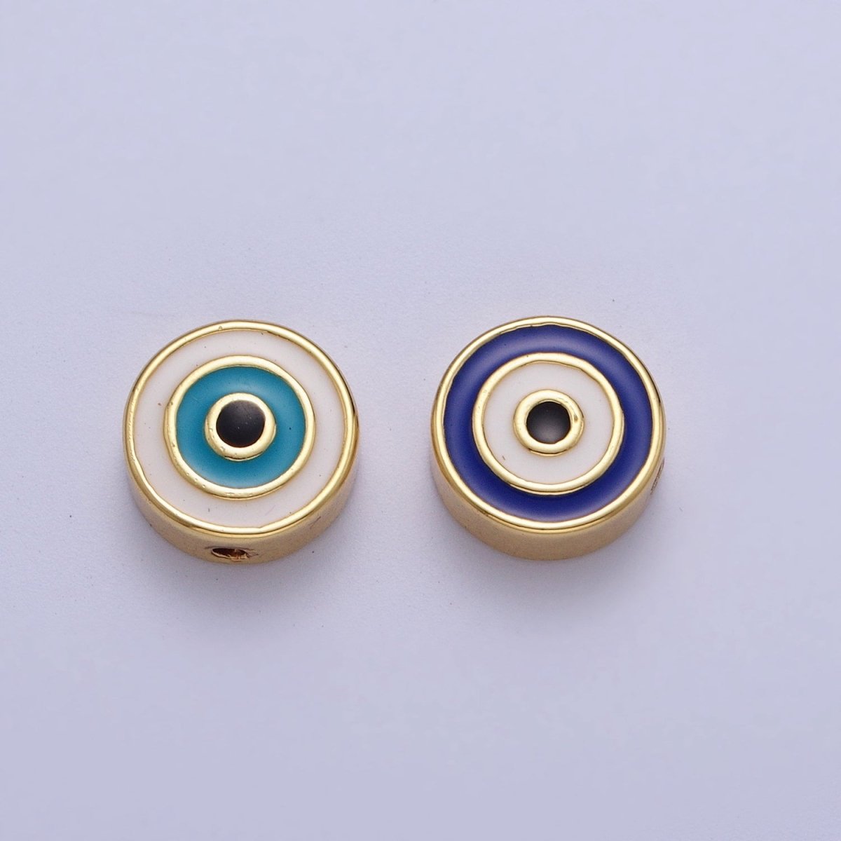 Enamel Gold Round Evil Eye Bead Spacer for Bracelet White, Blue Eye Bead |  B-612
