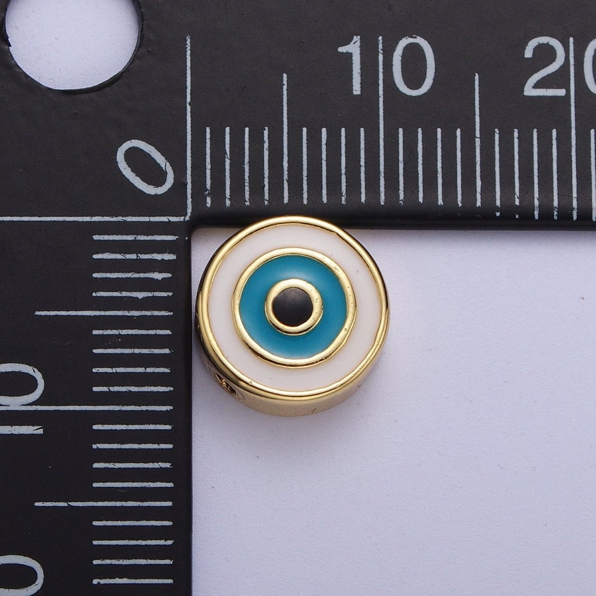 Enamel Gold Round Evil Eye Bead Spacer for Bracelet White, Blue Eye Bead |  B-612