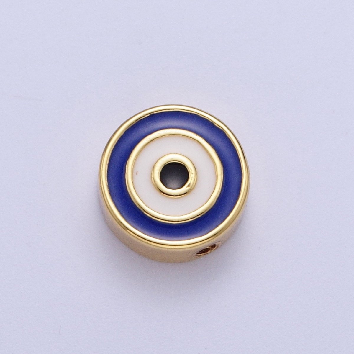 Enamel Gold Round Evil Eye Bead Spacer for Bracelet White, Blue Eye Bead |  B-612