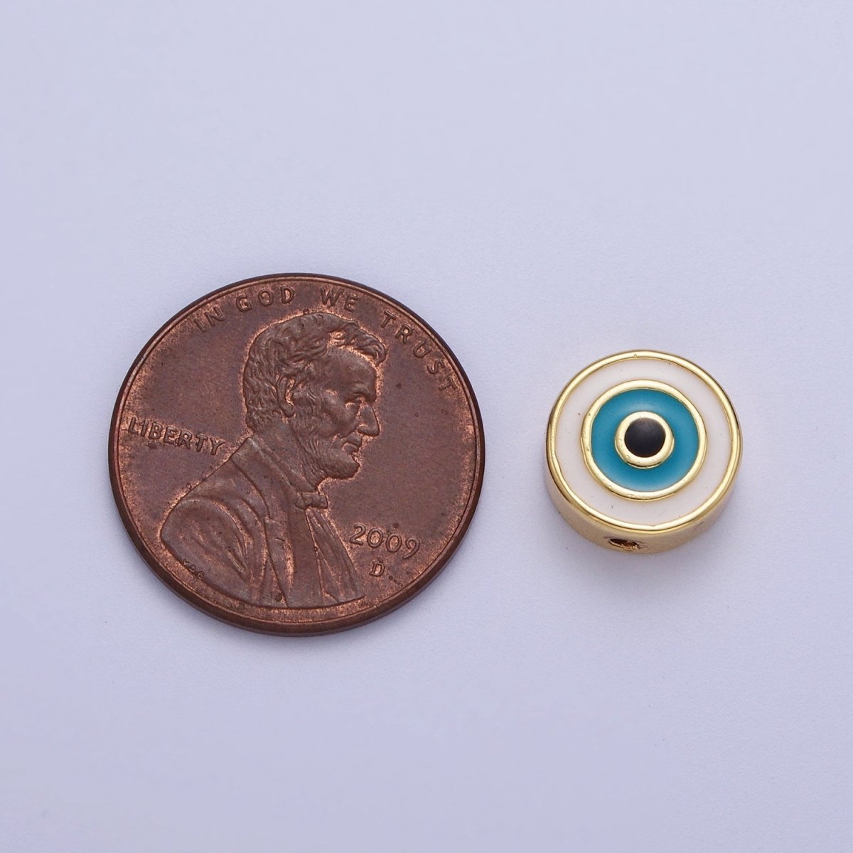 Enamel Gold Round Evil Eye Bead Spacer for Bracelet White, Blue Eye Bead |  B-612