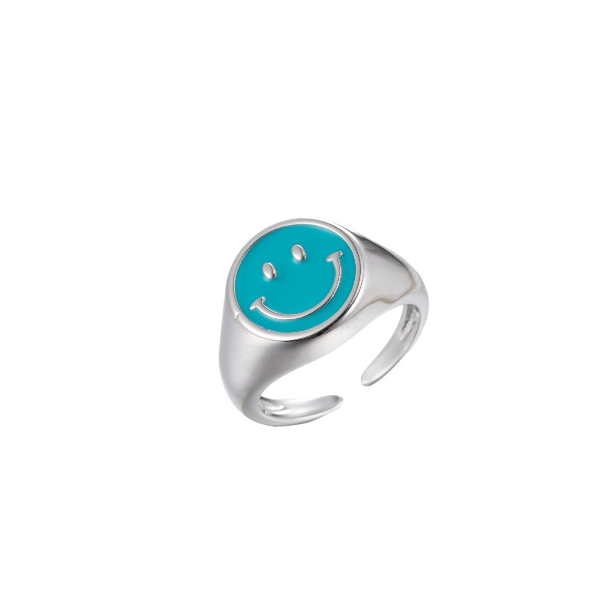 Enamel Happy Face Ring, Silver Smiley Face Signet Ring Y2K Jewelry Inspired O-892~O-901