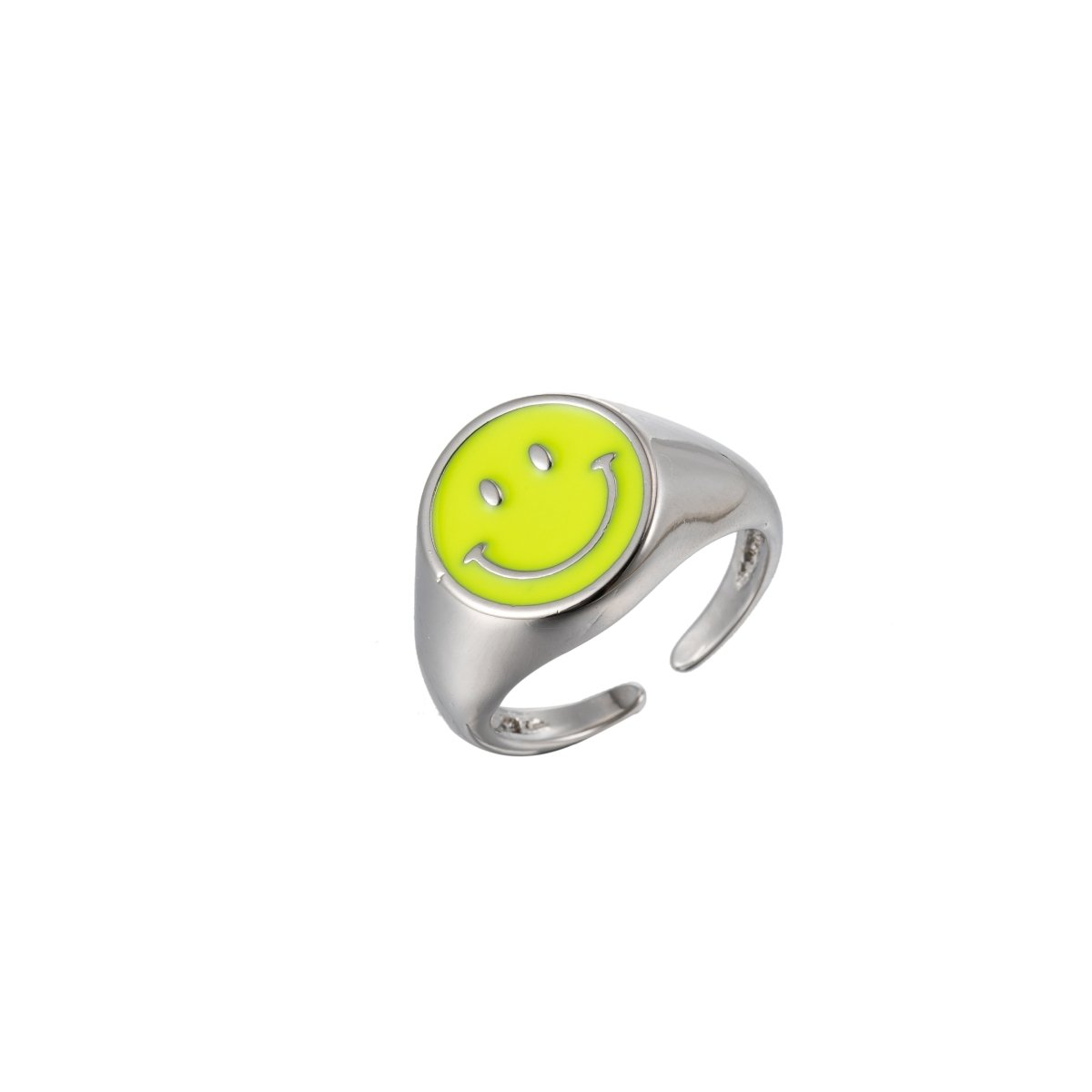 Enamel Happy Face Ring, Silver Smiley Face Signet Ring Y2K Jewelry Inspired O-892~O-901