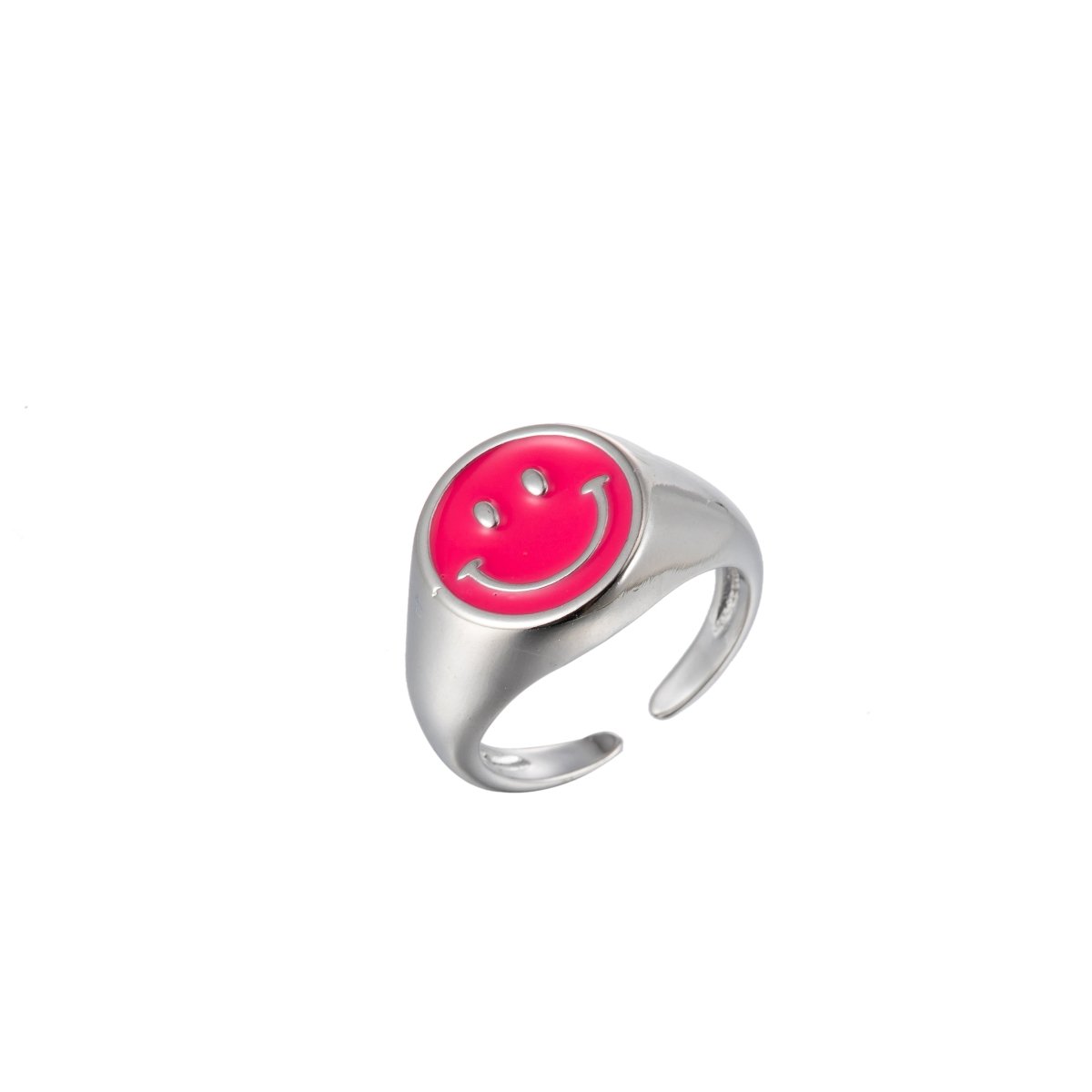 Enamel Happy Face Ring, Silver Smiley Face Signet Ring Y2K Jewelry Inspired O-892~O-901