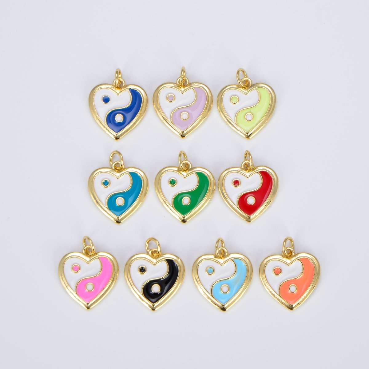 Enamel Heart 14K Gold Filled Heart Charm Yin & Yang Charms for Bracelet Necklace Earring Colorful Y2K E-295 - E-304