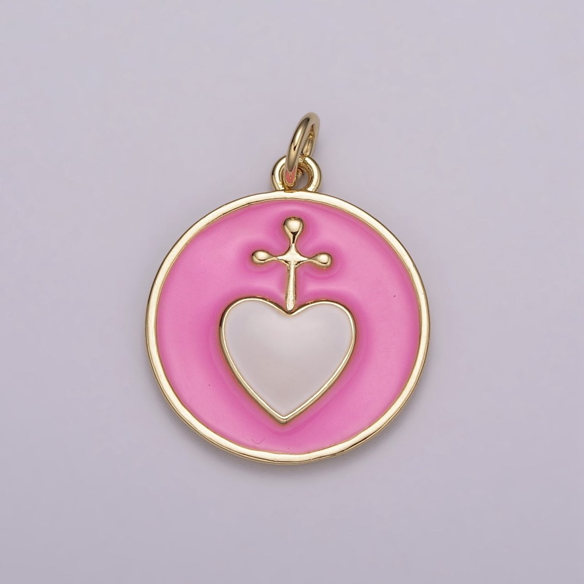 Enamel Heart Cross Pendant, Earrings pendant, Bracelet Charm, Necklace Pendant Green White Black Pink Religious jewelry making E-615-E-618
