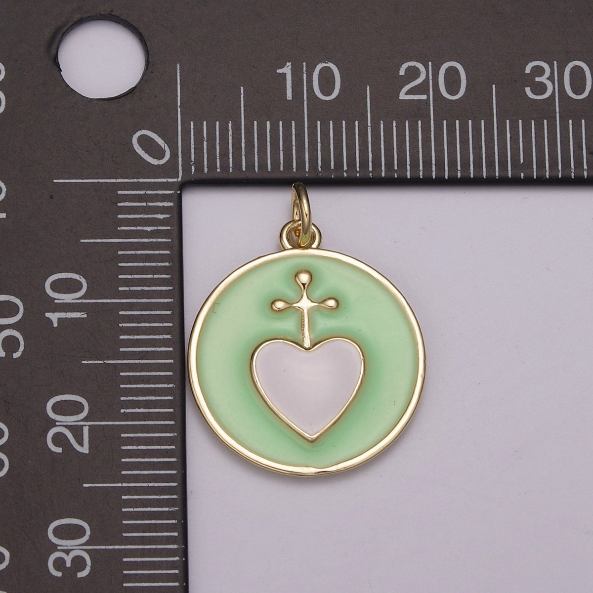 Enamel Heart Cross Pendant, Earrings pendant, Bracelet Charm, Necklace Pendant Green White Black Pink Religious jewelry making E-615-E-618