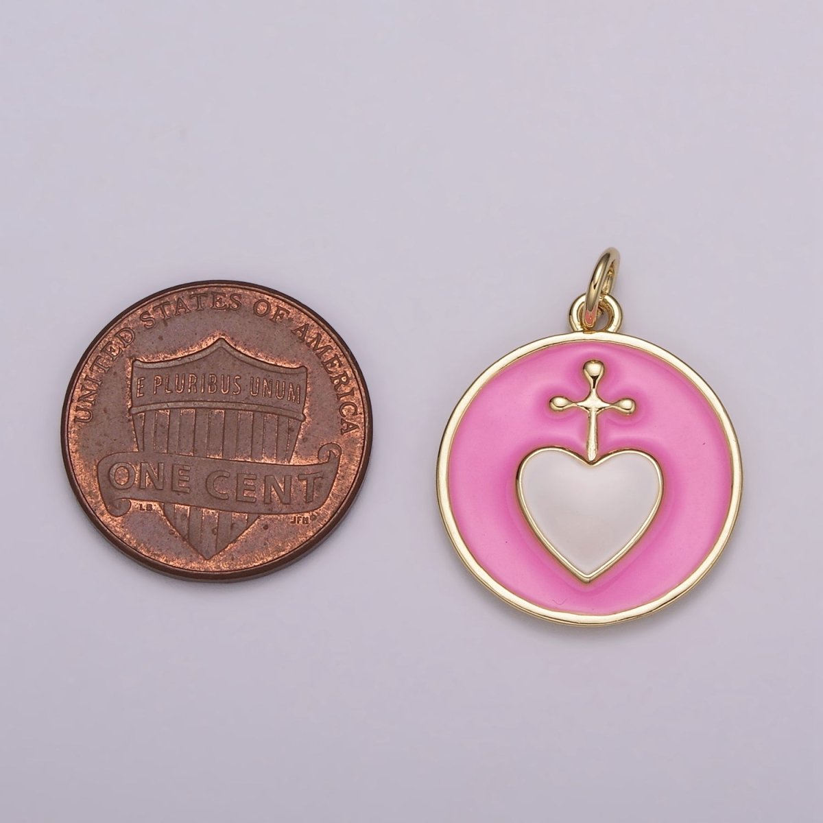 Enamel Heart Cross Pendant, Earrings pendant, Bracelet Charm, Necklace Pendant Green White Black Pink Religious jewelry making E-615-E-618