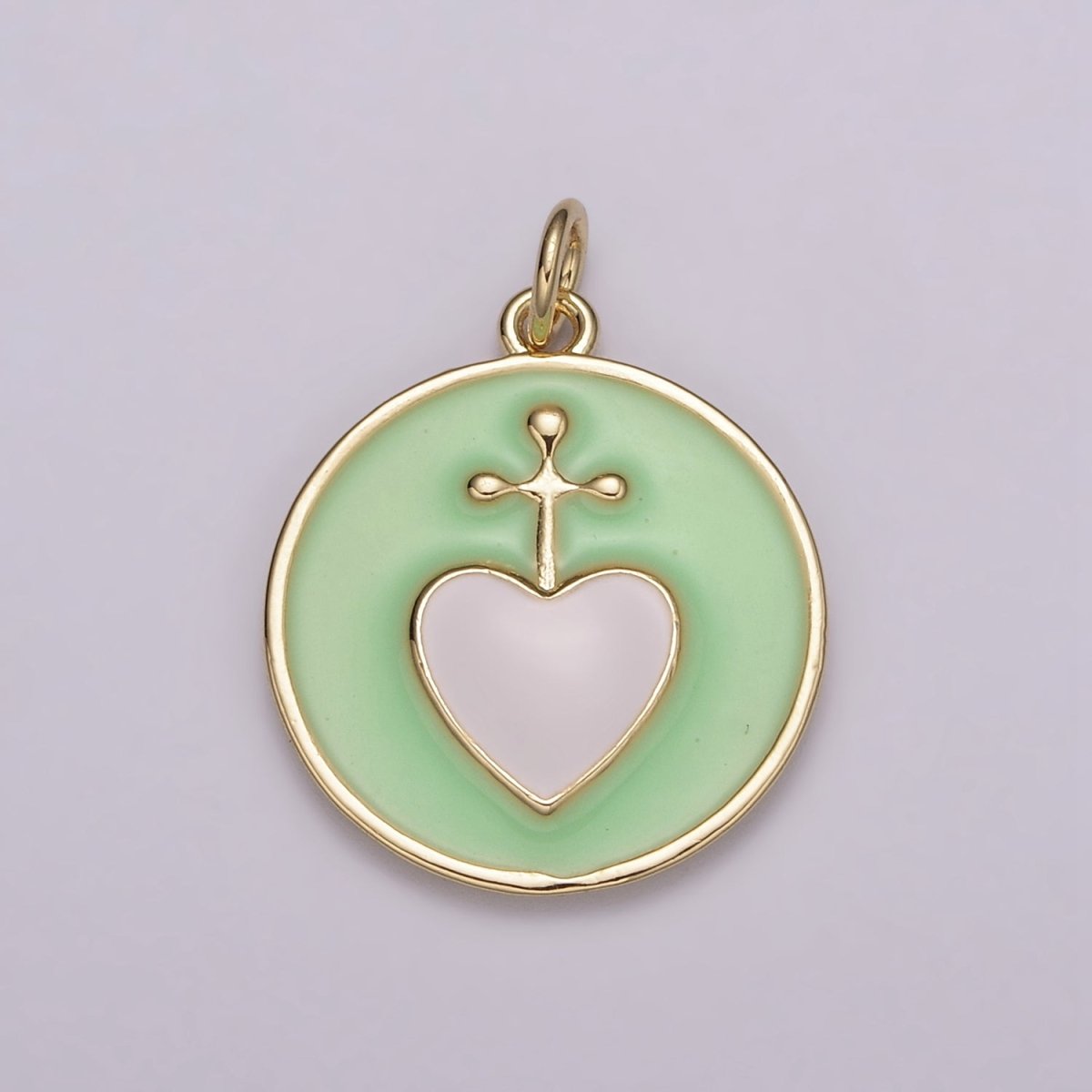 Enamel Heart Cross Pendant, Earrings pendant, Bracelet Charm, Necklace Pendant Green White Black Pink Religious jewelry making E-615-E-618