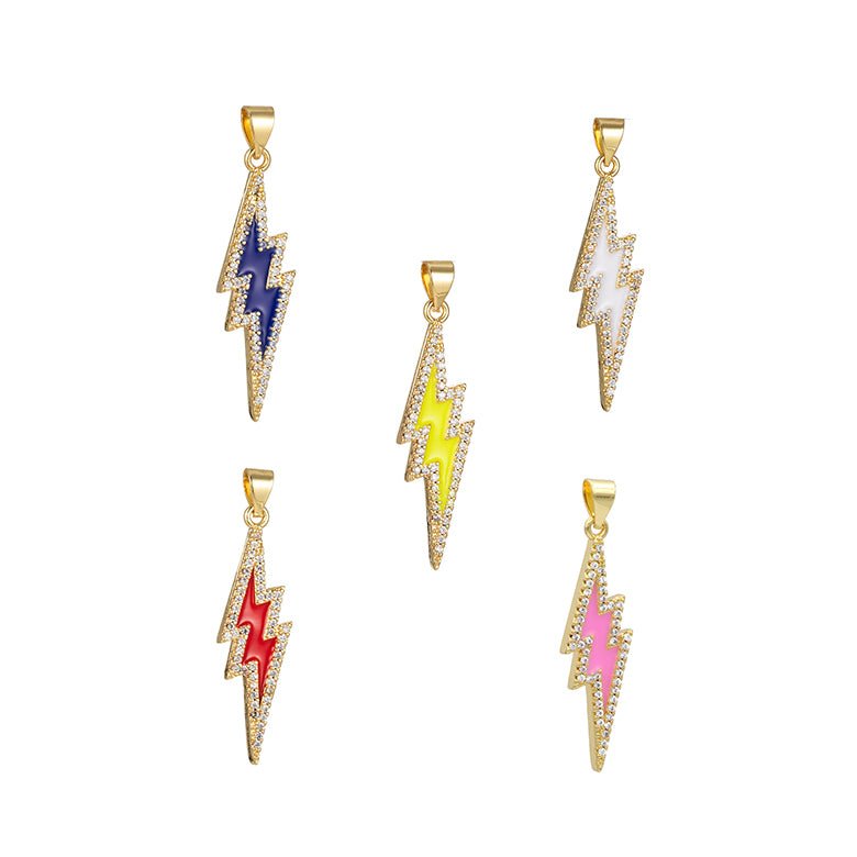 Enamel Lighting Gold Micro Pave Charm Lightning Bolt Pendant, Statement Bold Bolt, Wizard Charm, Thunder Pendant for Necklace H-846 H-852