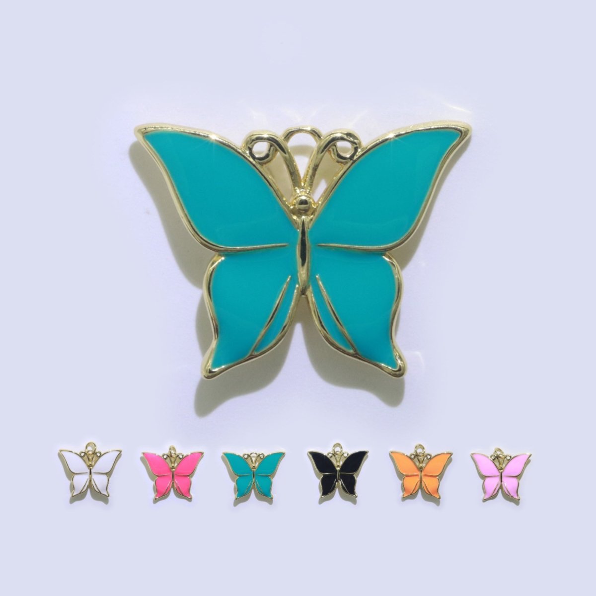 Enamel Mariposa Butterfly Charm Pink Black White Teal Butterfly Charm Gold Pendant for Necklace Earring Supply Component in 14k Gold Filled M-167-M-172