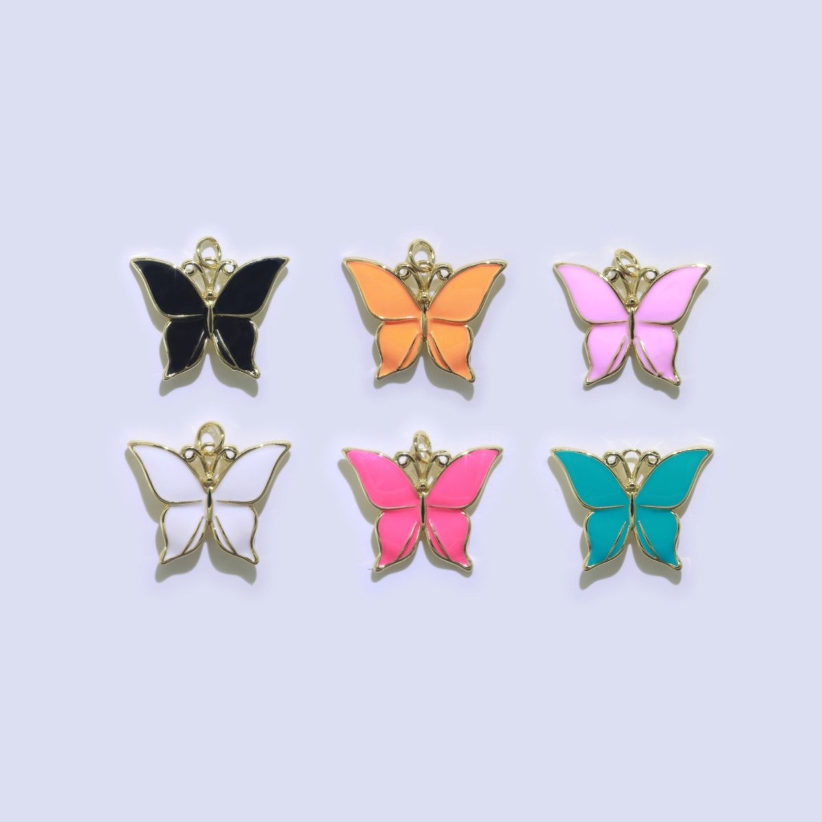 Enamel Mariposa Butterfly Charm Pink Black White Teal Butterfly Charm Gold Pendant for Necklace Earring Supply Component in 14k Gold Filled M-167-M-172