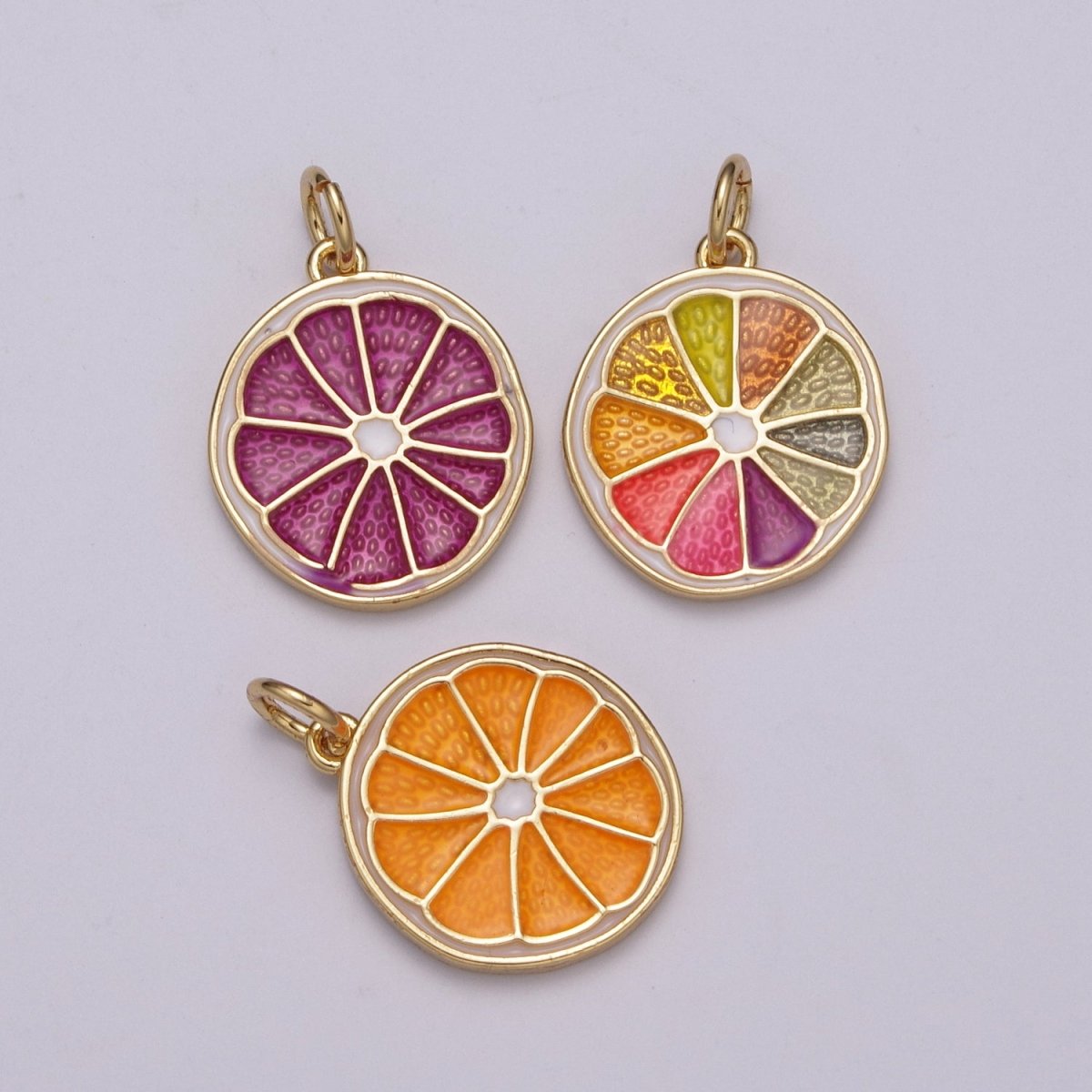 Enamel Orange Charm Fruit Pendant 14k Gold Filled Charm Bracelet Necklace Jewelry Finding, M-818- M-820