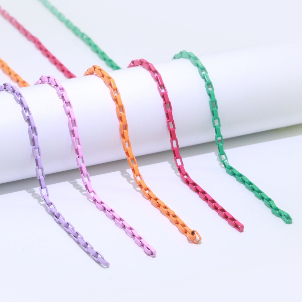 Enamel Paper Clip Cable Link Elongated Chain by Yard, Summer Colorful Chain Supply, Wholesale Bulk Roll Unfinished Chain for Jewelry Making | ROLL-541 to ROLL-550Clearance Pricing