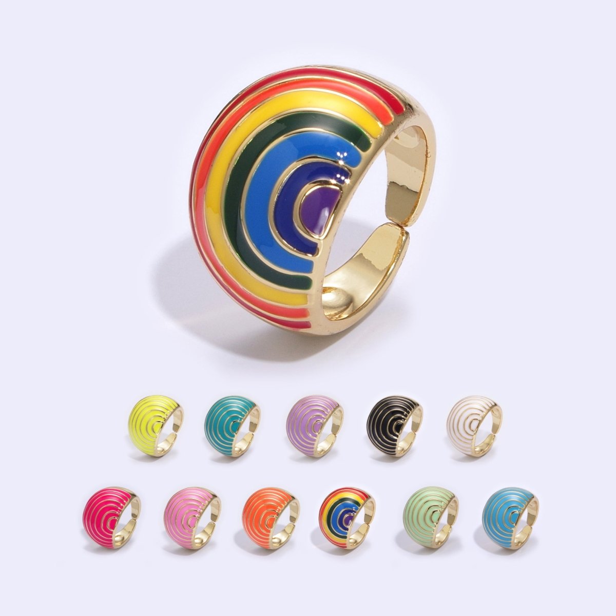 Enamel Rainbow Dome Ring for Women in Gold Chunky Bold Enamel Ring Signet Statement Ring y2k Jewelry U-083~U-093