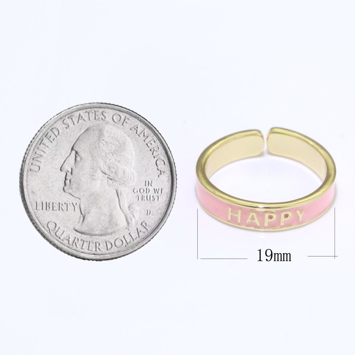 Enamel Ring - Statement Ring - Encourage Word Ring - Happy Love Chill Ring Pink Stacking Ring Y2K Ring Open Adjustable Ring S-099 S-100 S-101