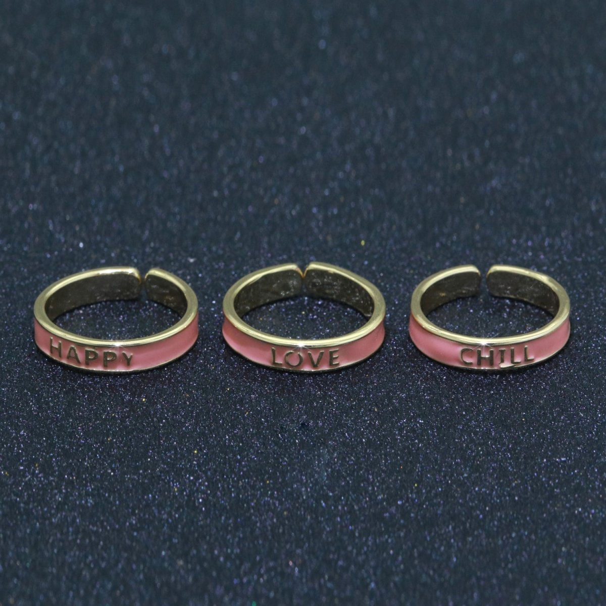 Enamel Ring - Statement Ring - Encourage Word Ring - Happy Love Chill Ring Pink Stacking Ring Y2K Ring Open Adjustable Ring S-099 S-100 S-101