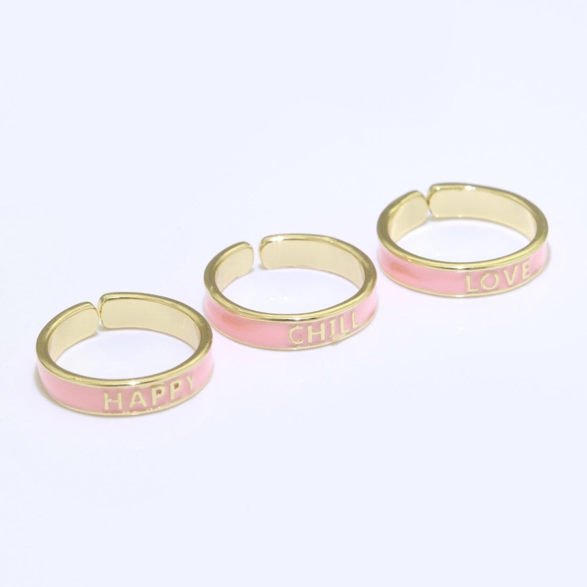 Enamel Ring - Statement Ring - Encourage Word Ring - Happy Love Chill Ring Pink Stacking Ring Y2K Ring Open Adjustable Ring S-099 S-100 S-101