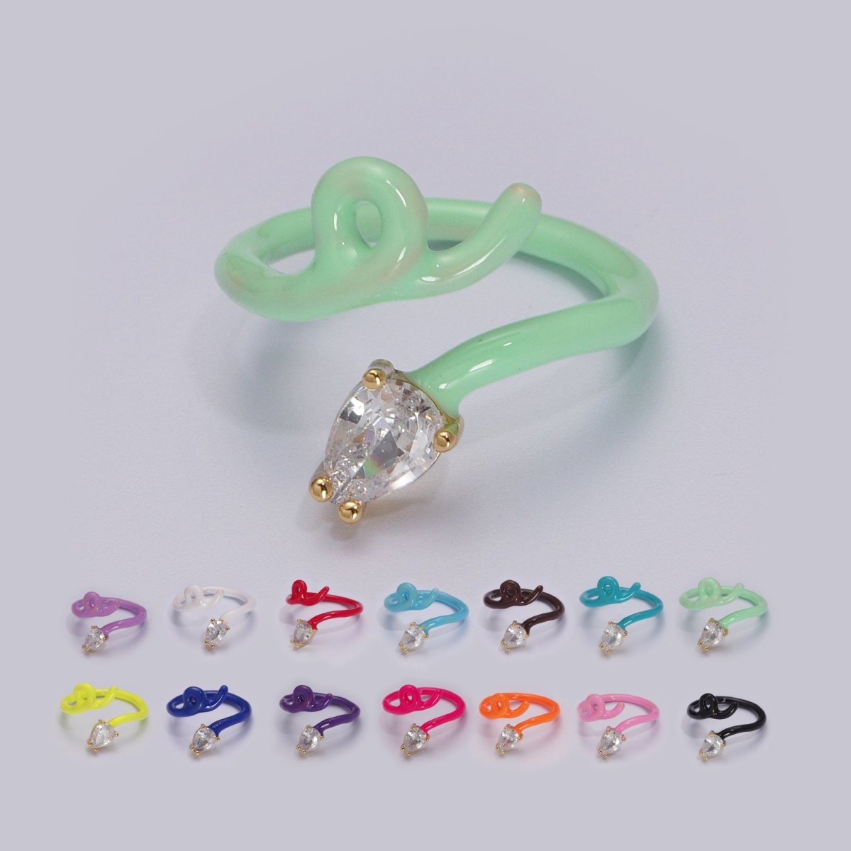 Enamel Twist Ring Y2K Jewelry Tear Drop Cz Stone Swirl Trend Ring for Christmas Gift U-039~U-052