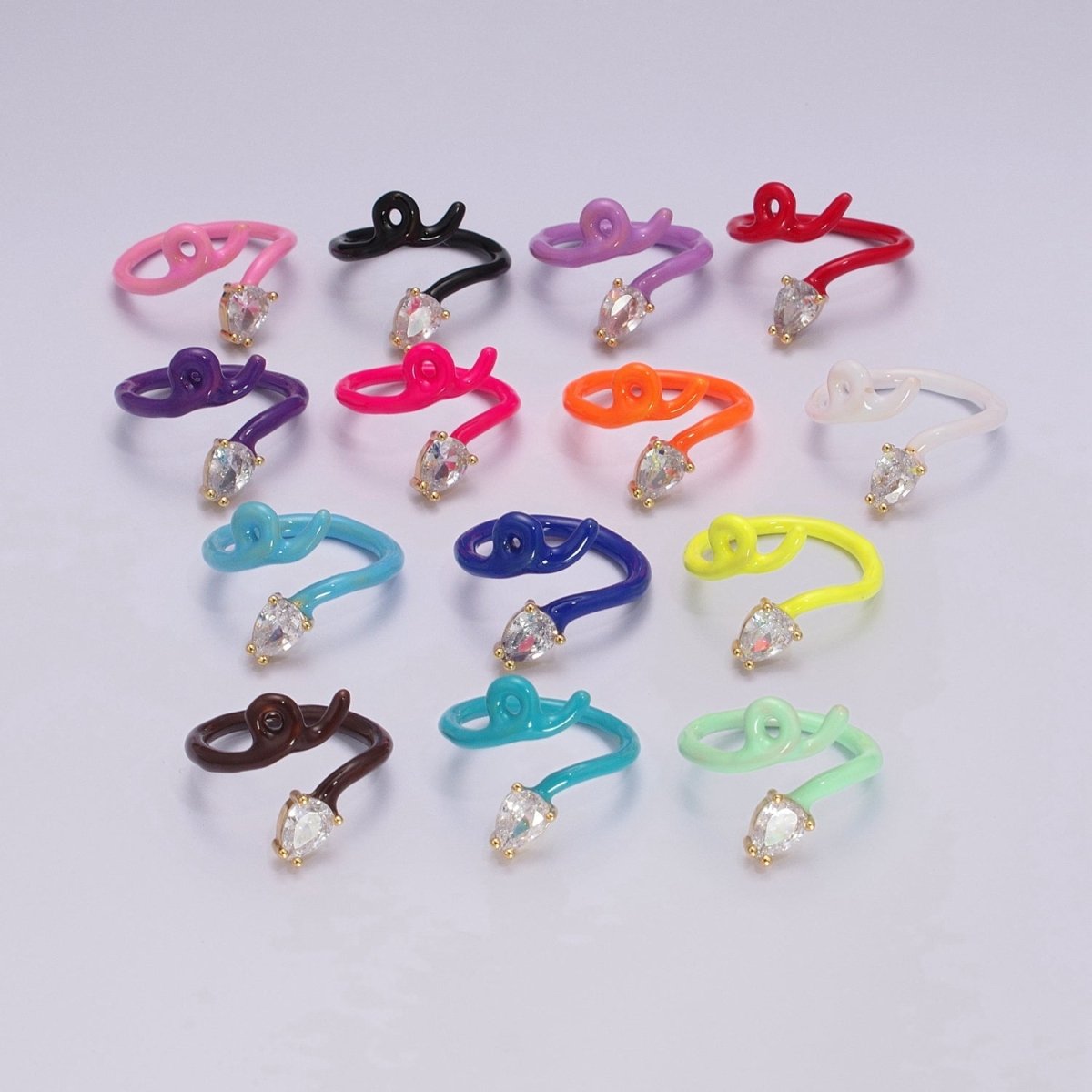 Enamel Twist Ring Y2K Jewelry Tear Drop Cz Stone Swirl Trend Ring for Christmas Gift U-039~U-052