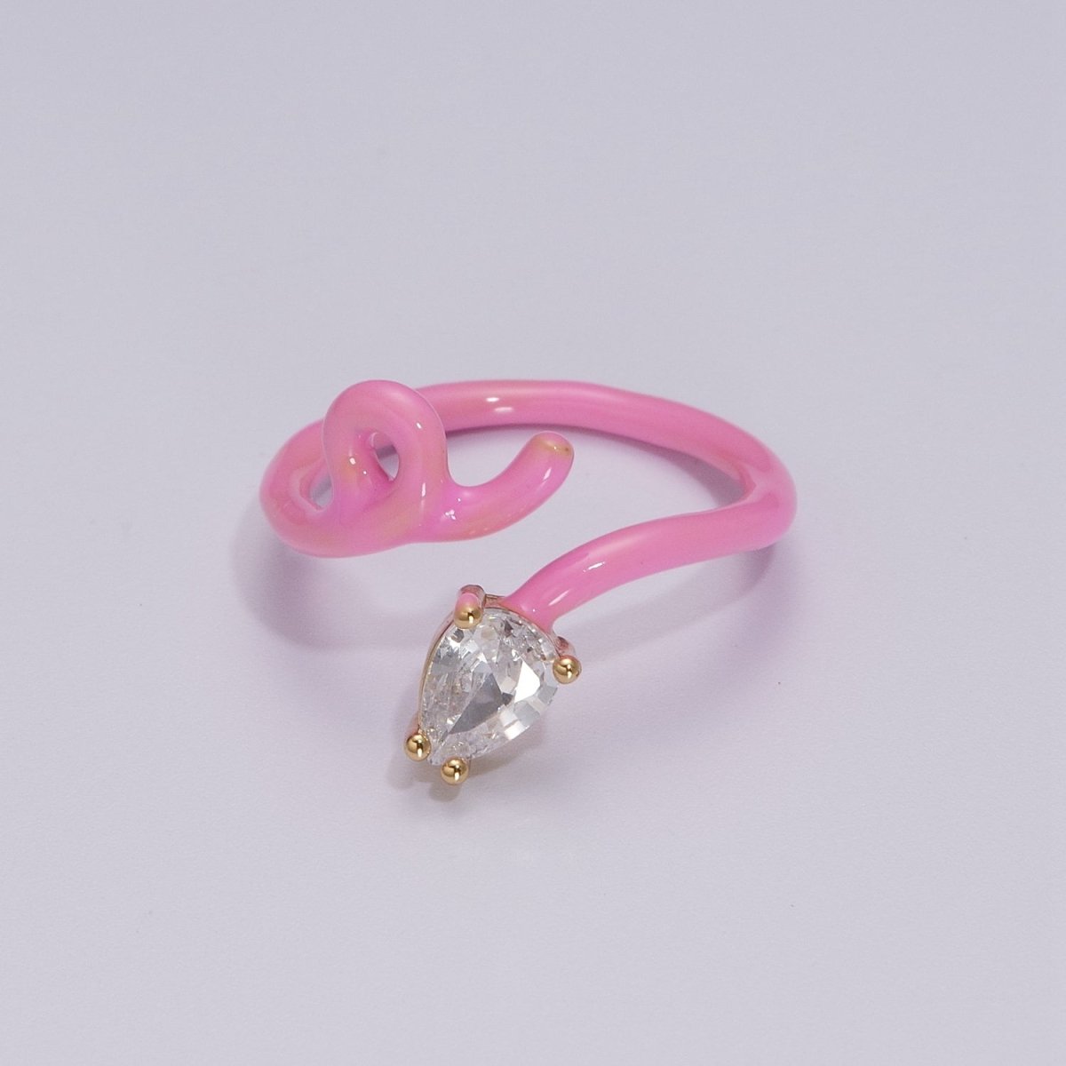 Enamel Twist Ring Y2K Jewelry Tear Drop Cz Stone Swirl Trend Ring for Christmas Gift U-039~U-052