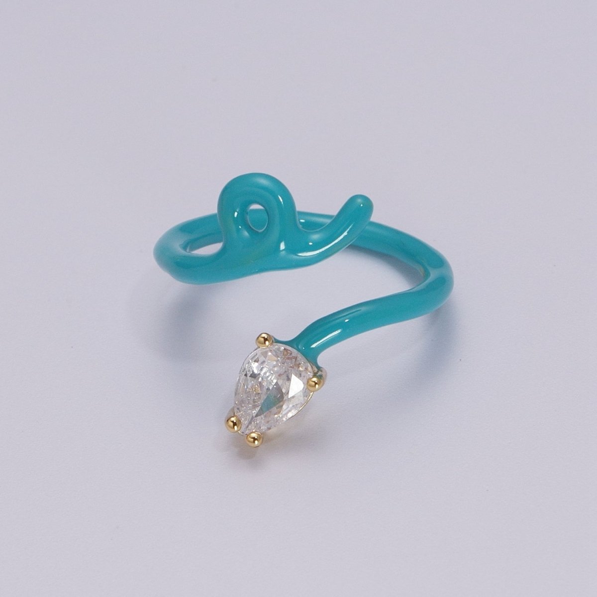 Enamel Twist Ring Y2K Jewelry Tear Drop Cz Stone Swirl Trend Ring for Christmas Gift U-039~U-052