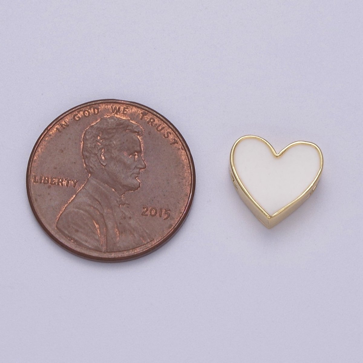 Enamel White / Pink Heart Gold Filled Spacer Beads | B-064