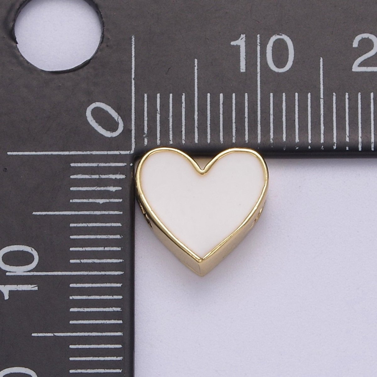 Enamel White / Pink Heart Gold Filled Spacer Beads | B-064