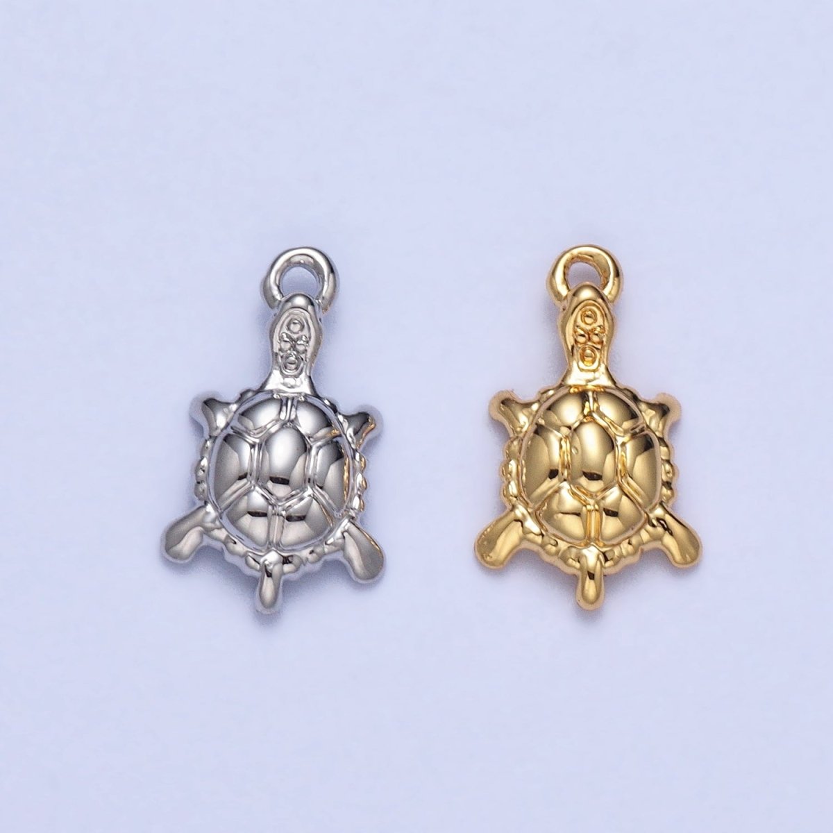 Endangered Sea Turtle Tortoise Puffed Ocean Animal Add-On Charm in Gold & Silver | AC042