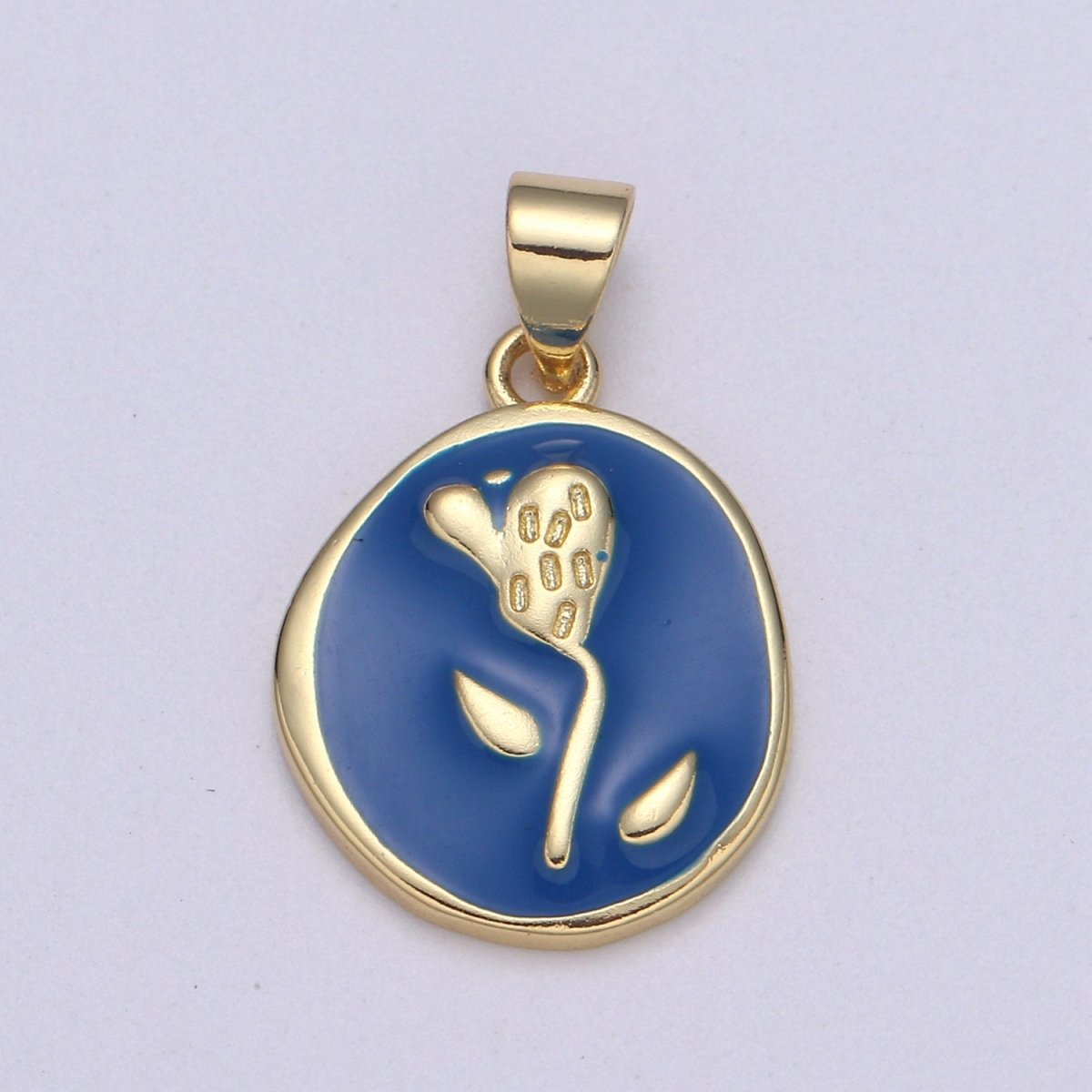 Epoxy Tulip in 24k Gold Round Charm, Enamel Flower Charm, Gold Enamel Charms, Dainty Pink, Red, Teal, White, lime Green Pendant  H-657 H-662 H-676 H-678 H-694 H-698 H-704 H-709 H-712 H-716