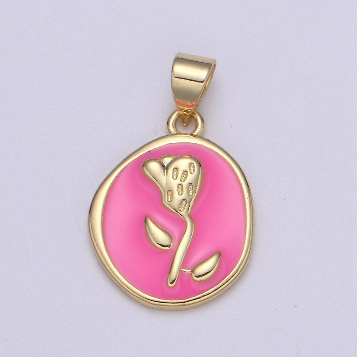 Epoxy Tulip in 24k Gold Round Charm, Enamel Flower Charm, Gold Enamel Charms, Dainty Pink, Red, Teal, White, lime Green Pendant  H-657 H-662 H-676 H-678 H-694 H-698 H-704 H-709 H-712 H-716