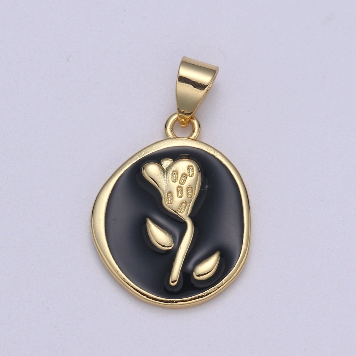 Epoxy Tulip in 24k Gold Round Charm, Enamel Flower Charm, Gold Enamel Charms, Dainty Pink, Red, Teal, White, lime Green Pendant  H-657 H-662 H-676 H-678 H-694 H-698 H-704 H-709 H-712 H-716