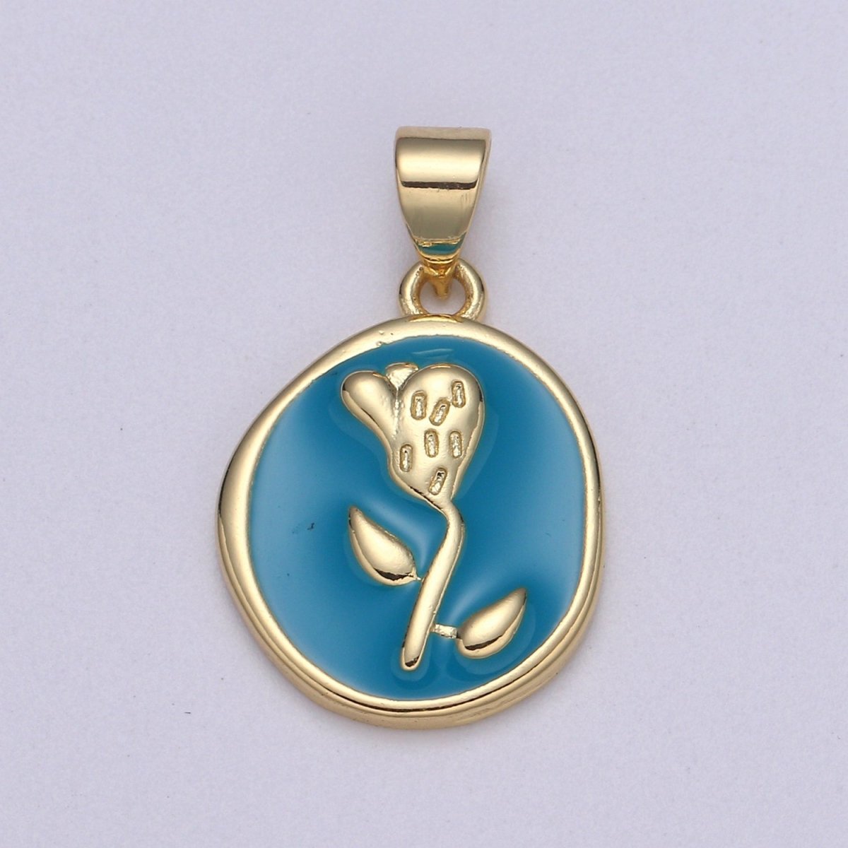 Epoxy Tulip in 24k Gold Round Charm, Enamel Flower Charm, Gold Enamel Charms, Dainty Pink, Red, Teal, White, lime Green Pendant  H-657 H-662 H-676 H-678 H-694 H-698 H-704 H-709 H-712 H-716
